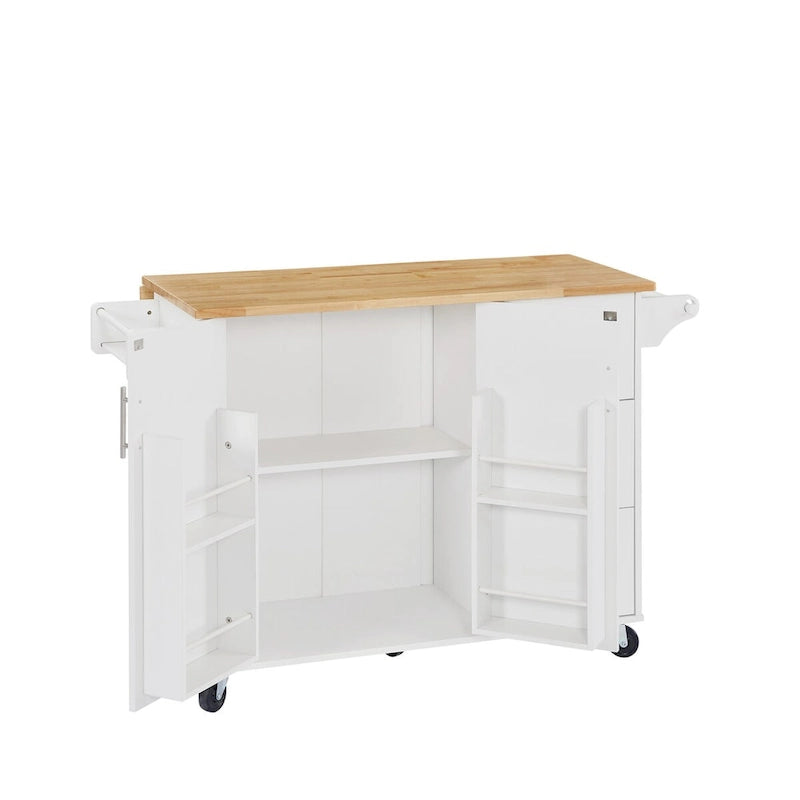 Kitchen Island Cart with Drop Leaf Countertop, Storage Cabinet, Drawer, Tower Rack and Wheels