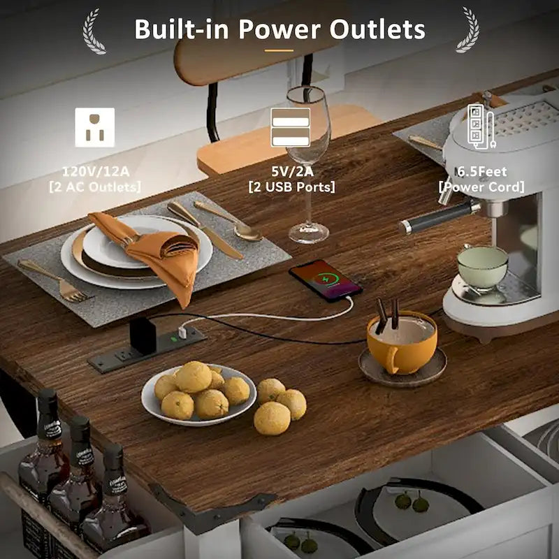 Kitchen Island with Power Outlet Sliding Barn Doors Drop Leaf Rolling Cart on Wheels