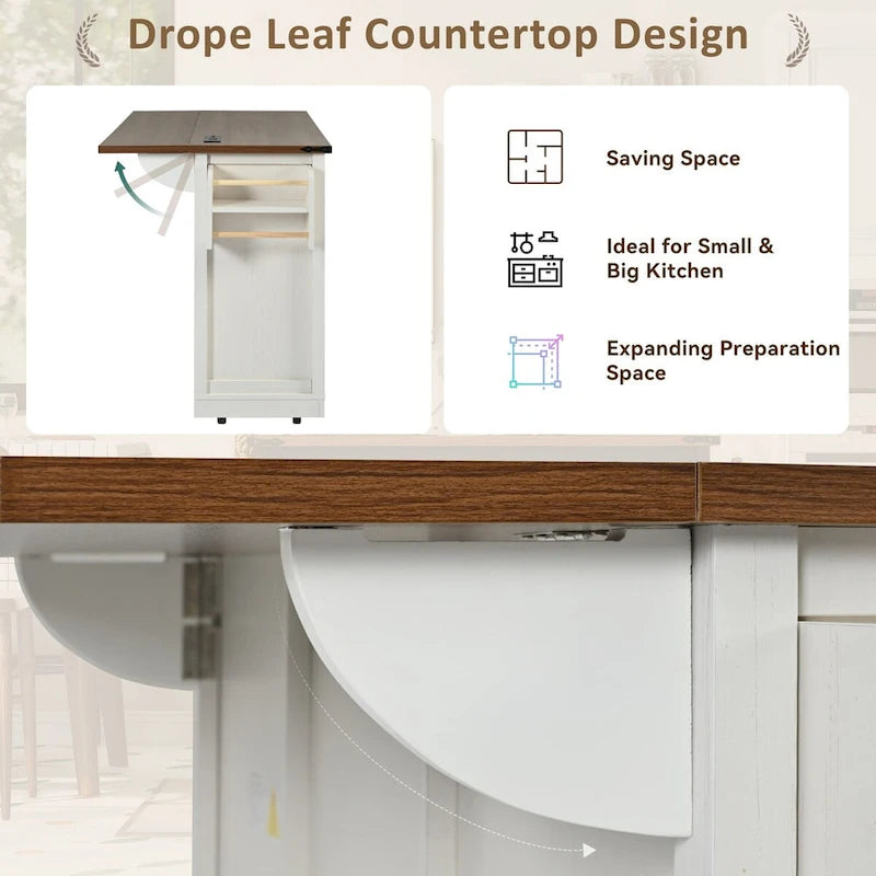 Kitchen Island with Power Outlet Sliding Barn Doors Drop Leaf Rolling Cart on Wheels