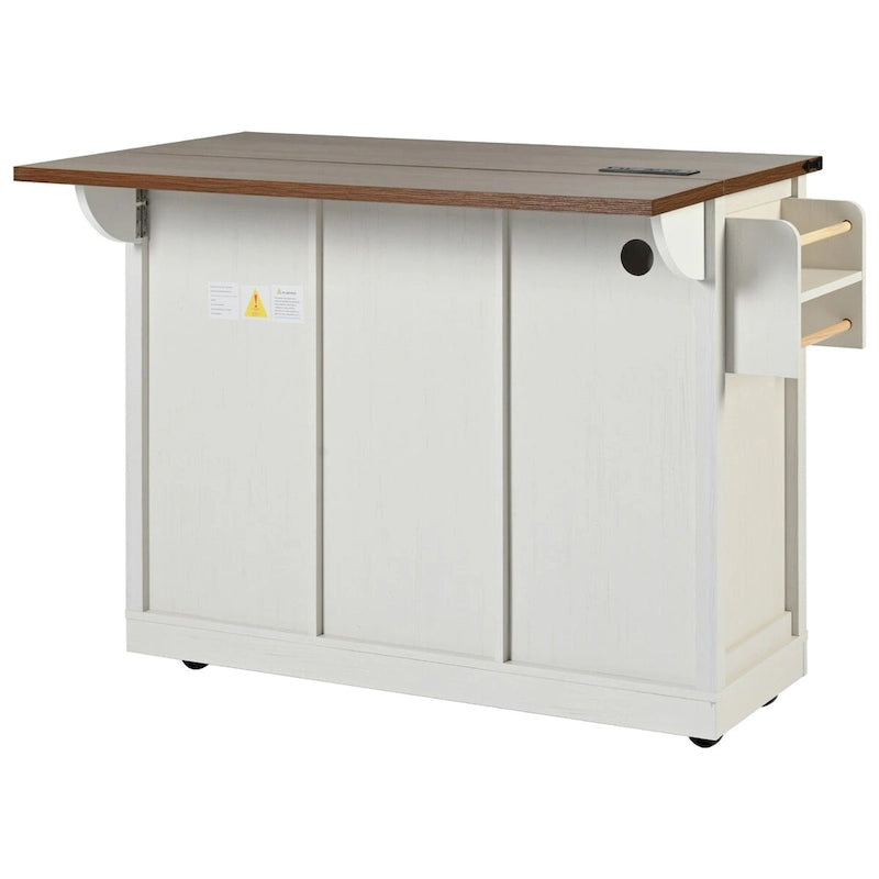 Kitchen Island with Power Outlet Sliding Barn Doors Drop Leaf Rolling Cart on Wheels