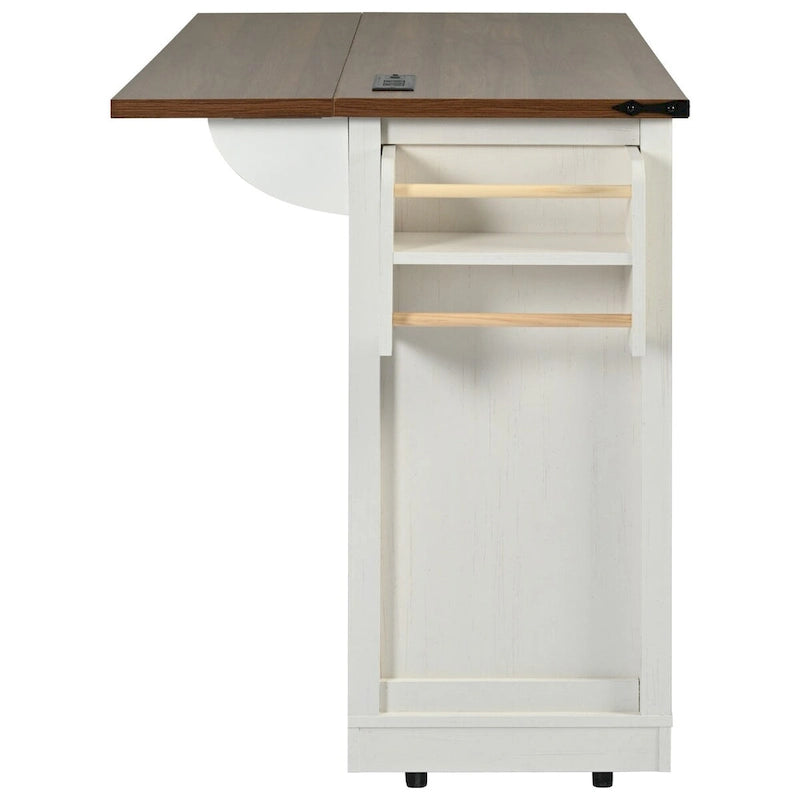 Kitchen Island with Power Outlet Sliding Barn Doors Drop Leaf Rolling Cart on Wheels